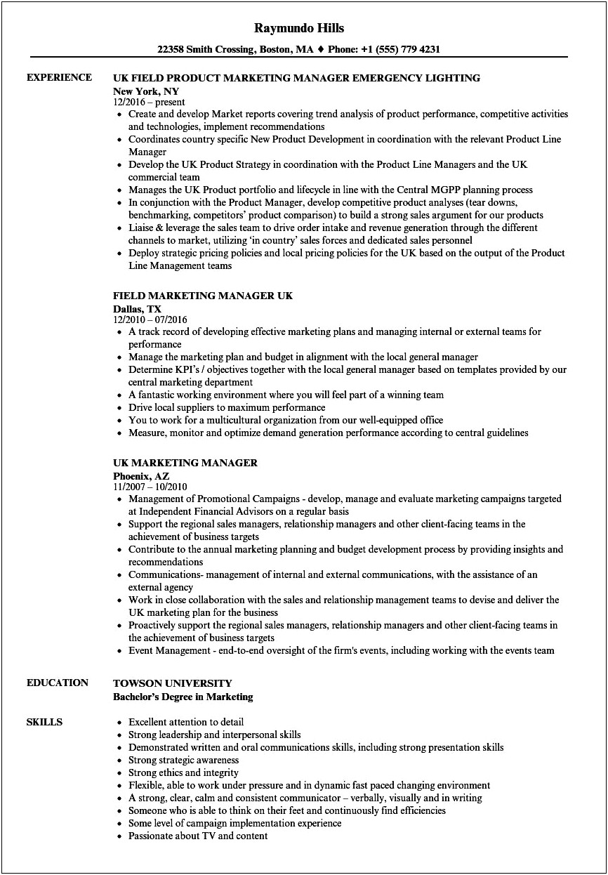 Resume Format For Marketing Job