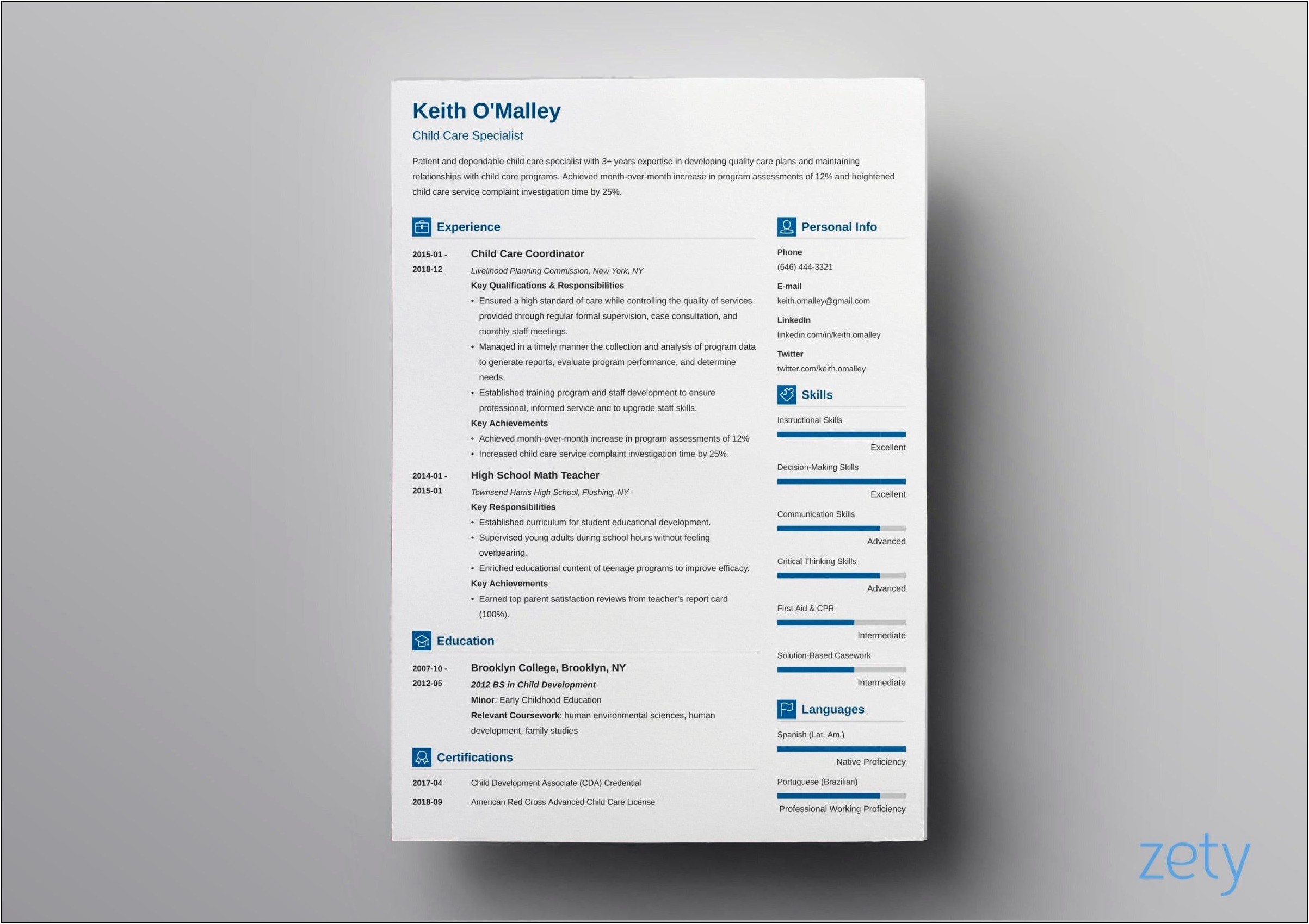 Resume Format For One Job