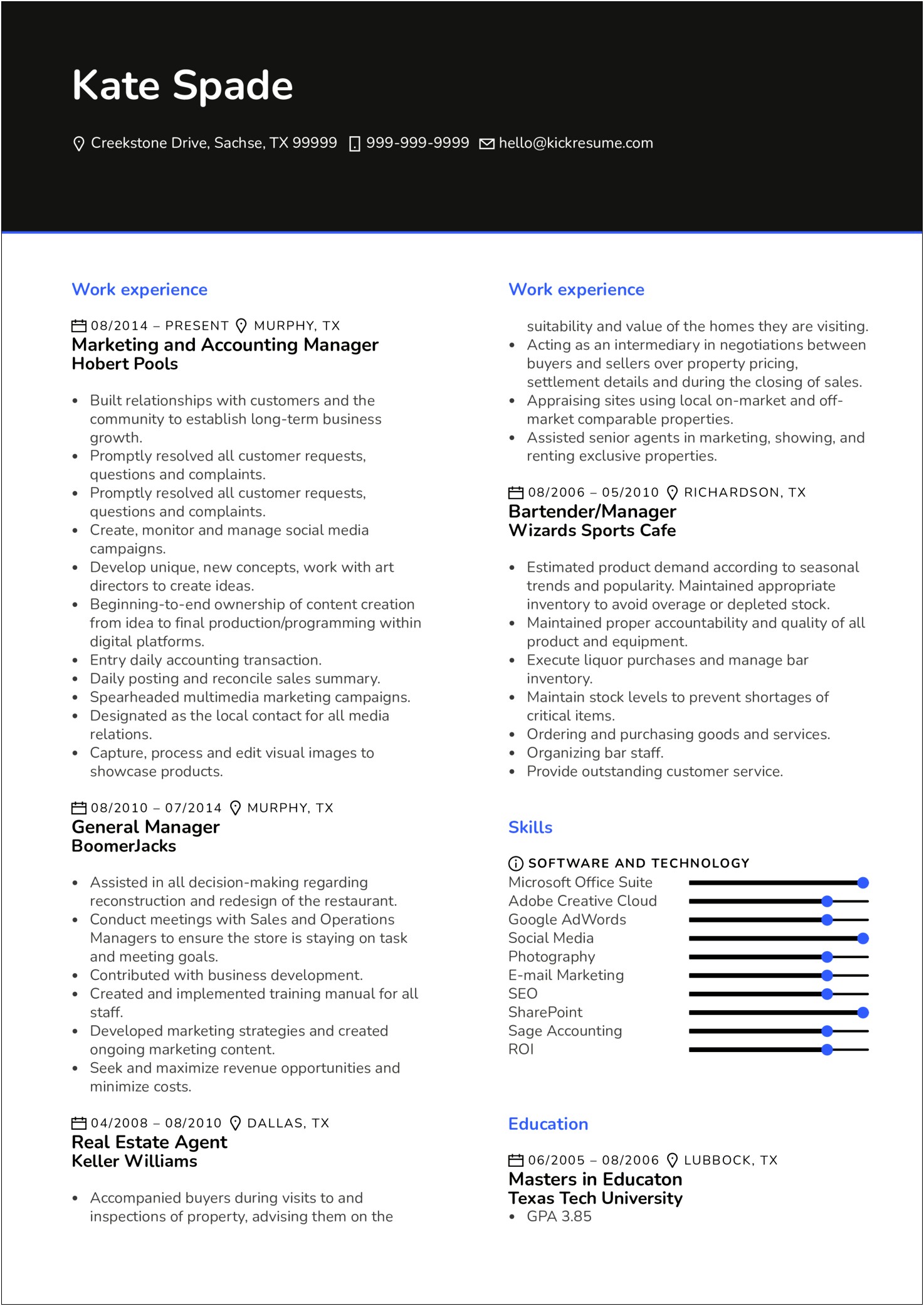 Resume Format For Sales And Marketing Manager