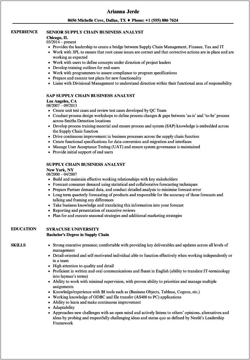 Resume Format For Supply Chain Management