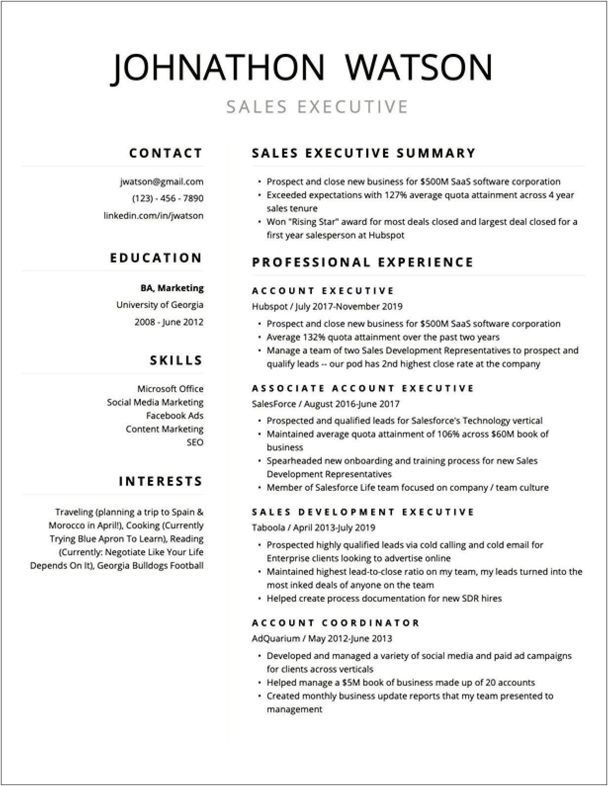 Resume Format For Technical Job