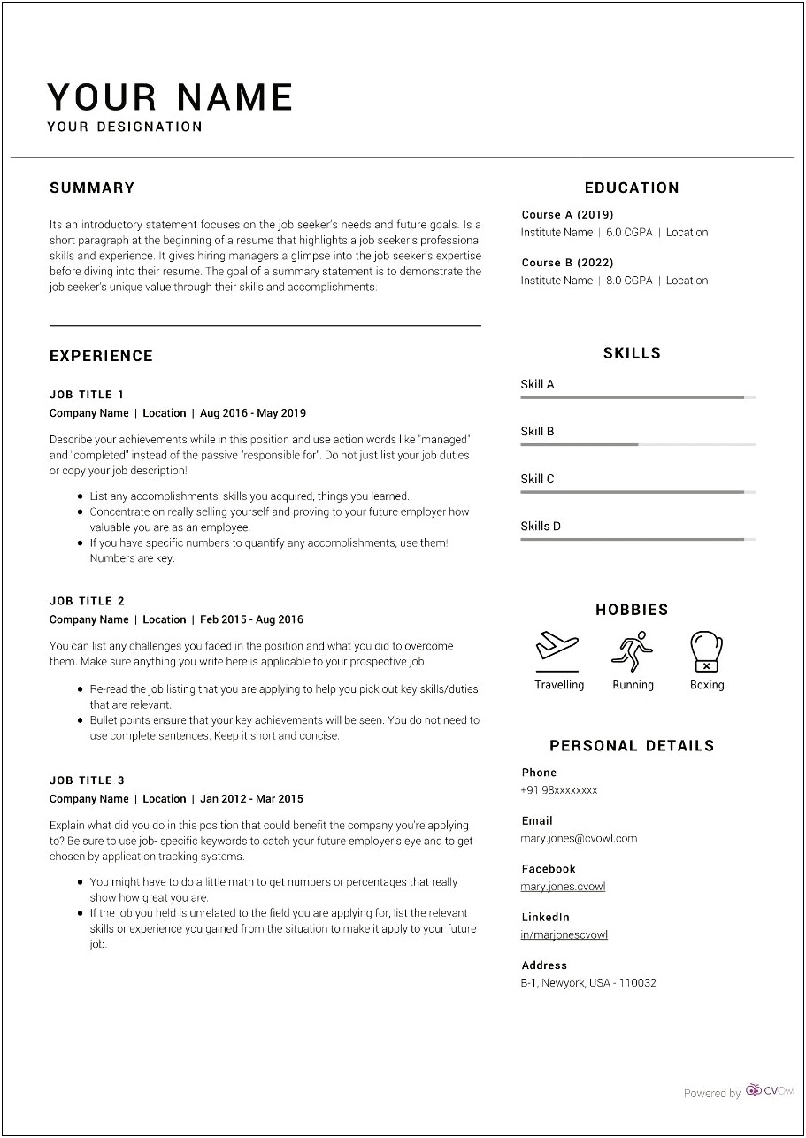 Resume Format For The Post Of Managing Director