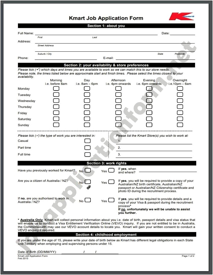 Resume Formate For Kmart Jobs
