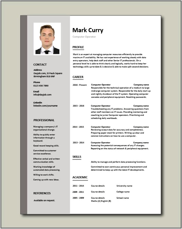 Resume Free On The Computer