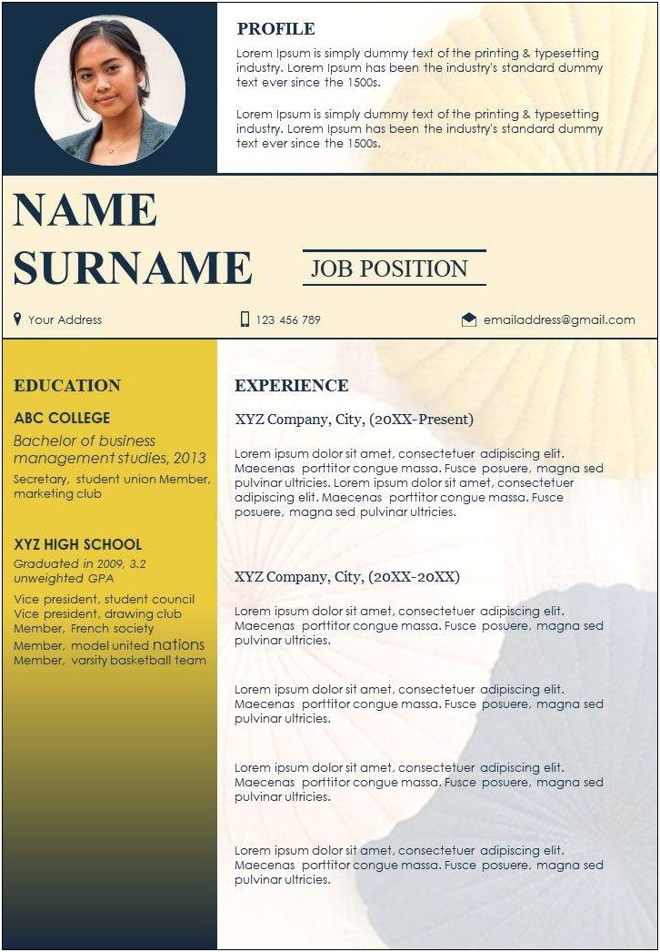 Resume Free Templates Profile With Professional Experience
