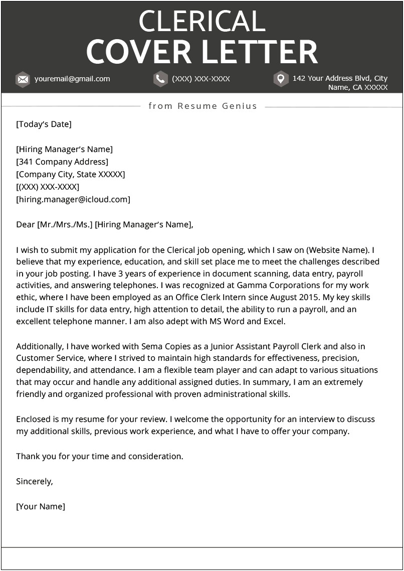 Resume Genius Cover Letter Administrative Assistant
