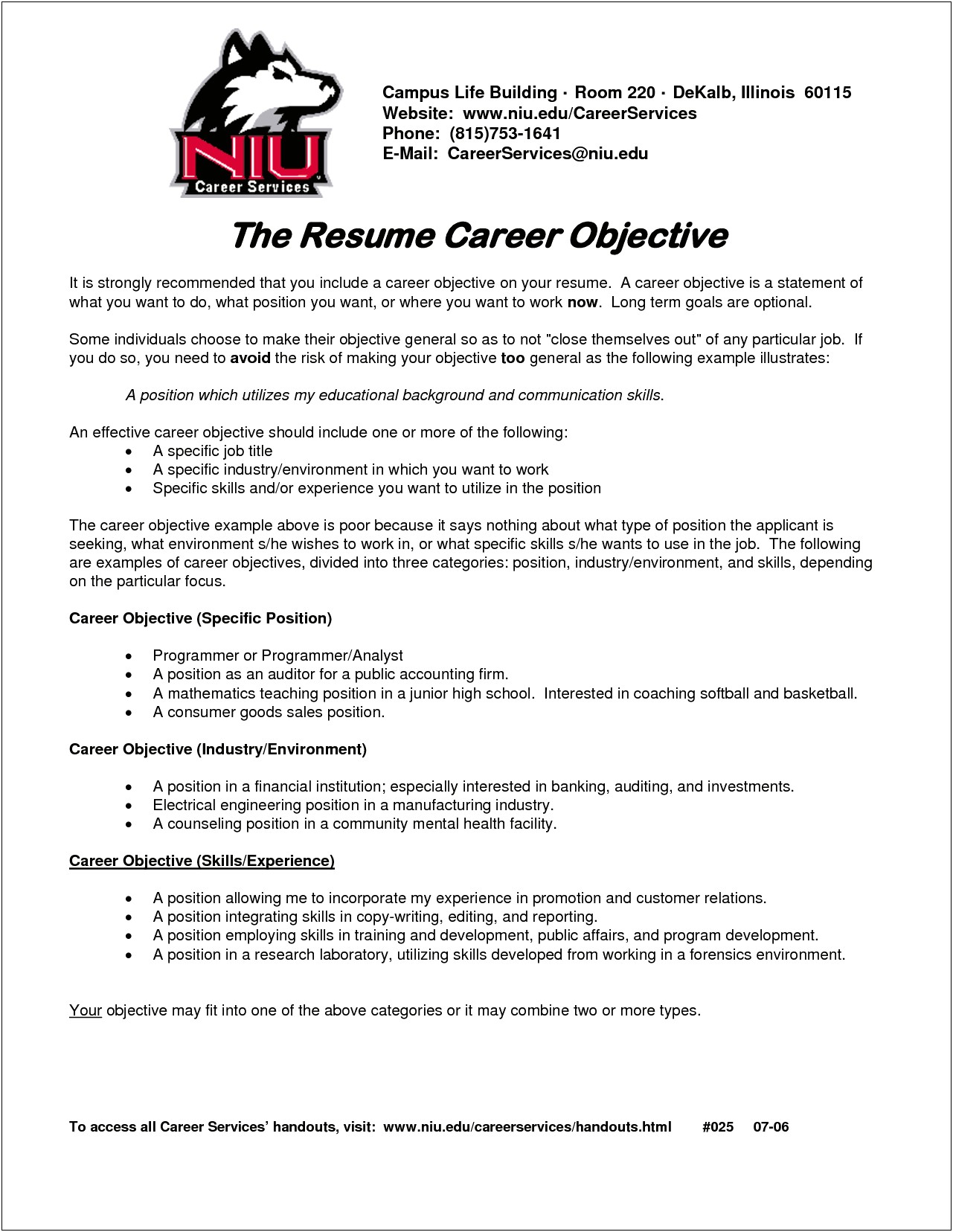 Resume Goal And Objective Examples