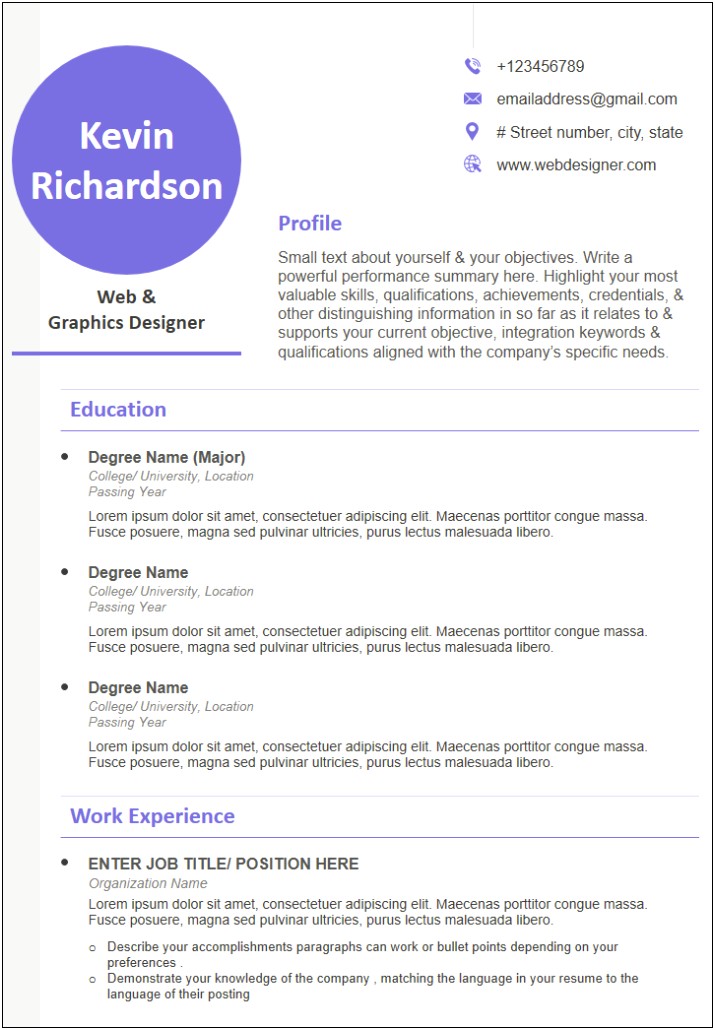 Resume Graphic Designer With Work Examples