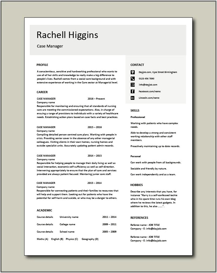 Resume Header For People Manager