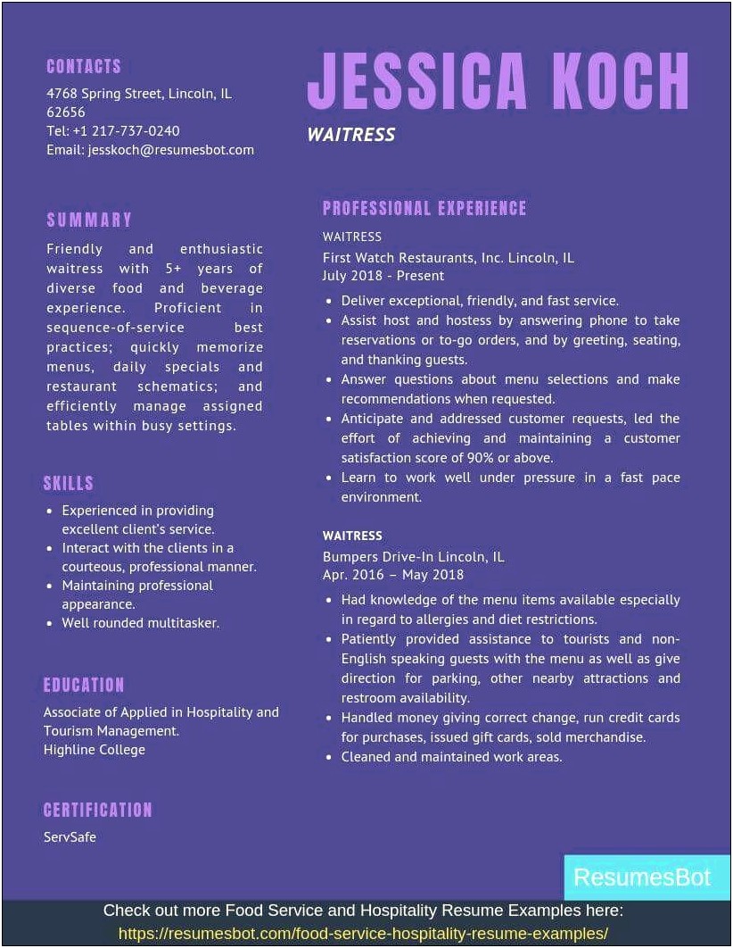 Resume Headline Examples For Food Service