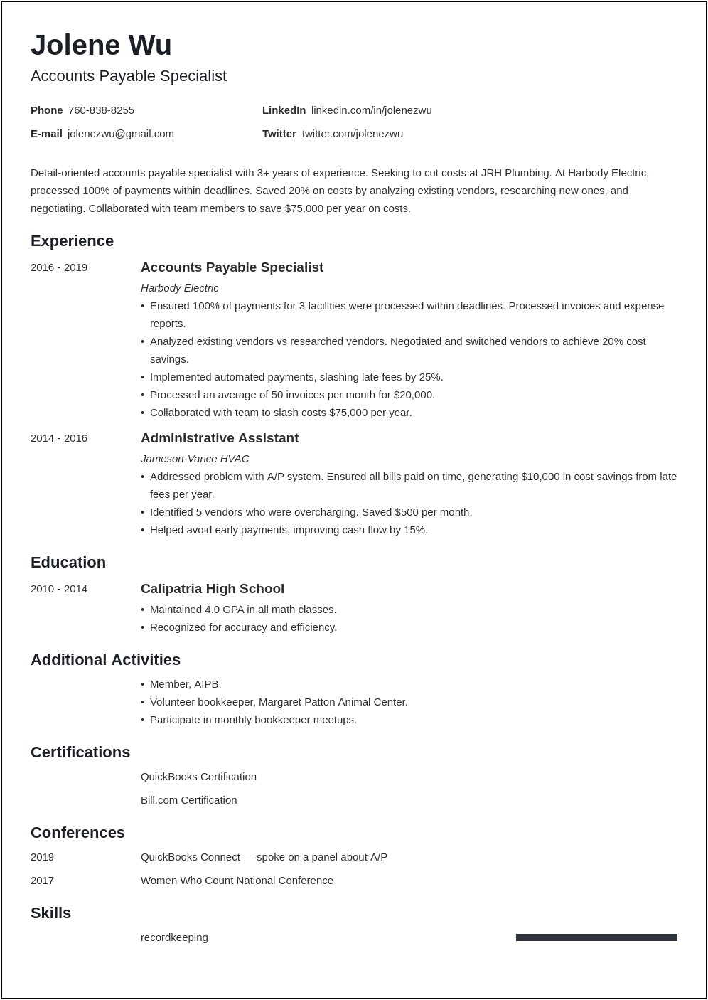 Resume Headline For Accounts Payable Manager