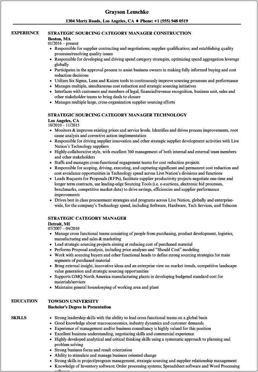 Resume Headline For Category Manager