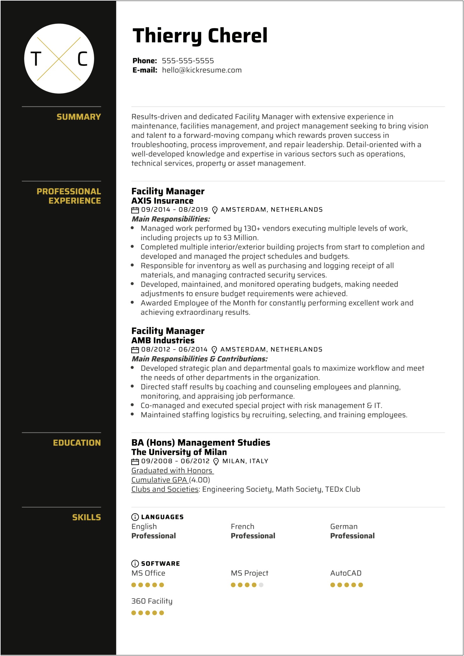 Resume Headline For Facility Manager