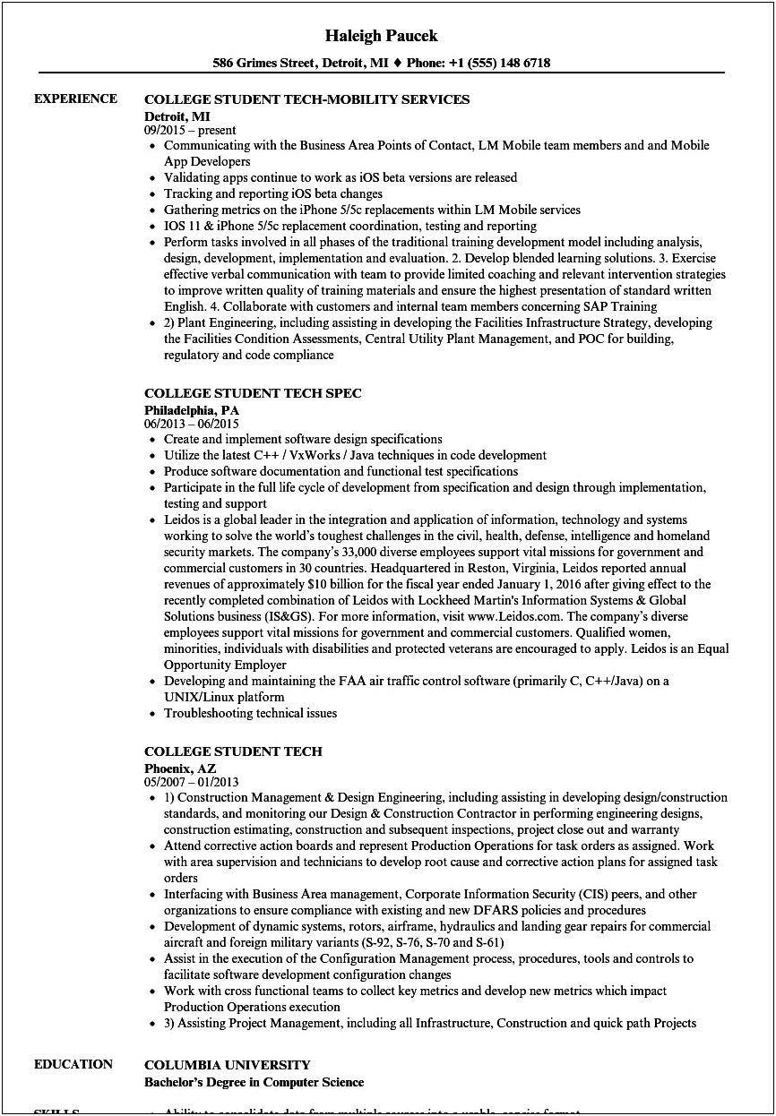 Resume Headliner Examples For Information Technology Student Student