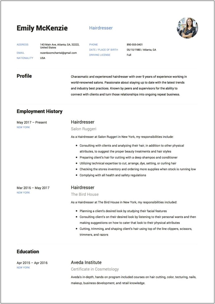 Resume Help With Job Description For Cosmetologist