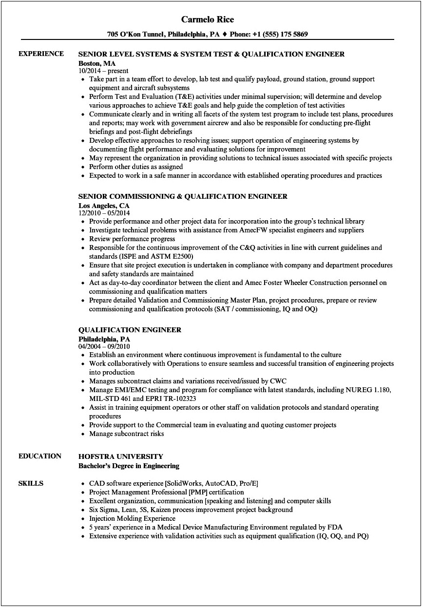 Resume Highlights And Qualifications Examples