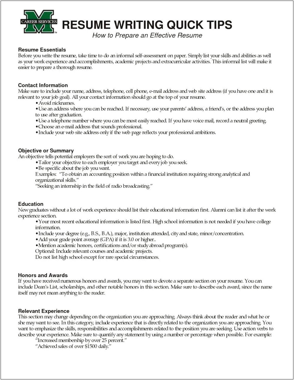 Resume Honors And Activities Examples
