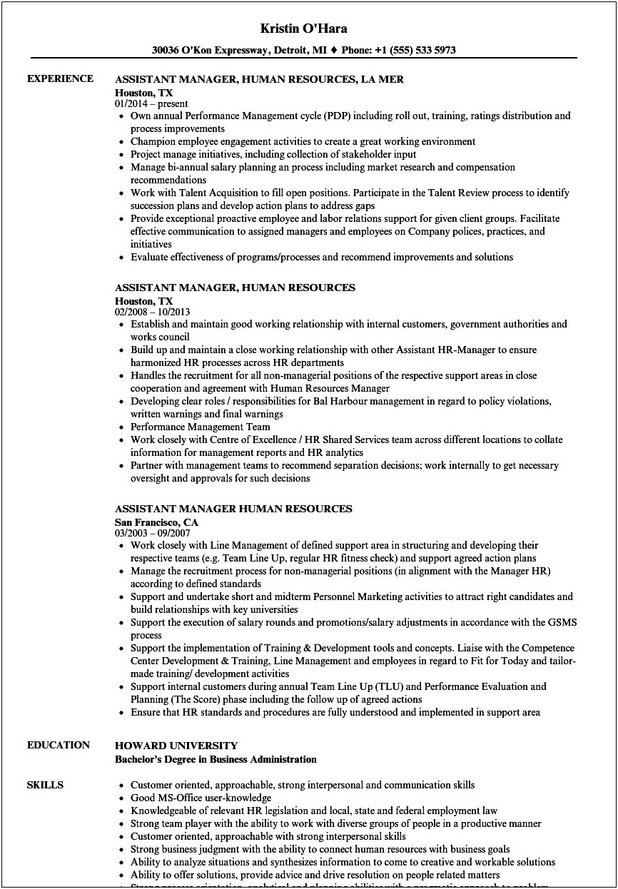 Resume Human Resources Assistant Examples