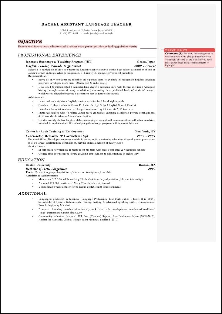 Resume Including Part Time Jobs