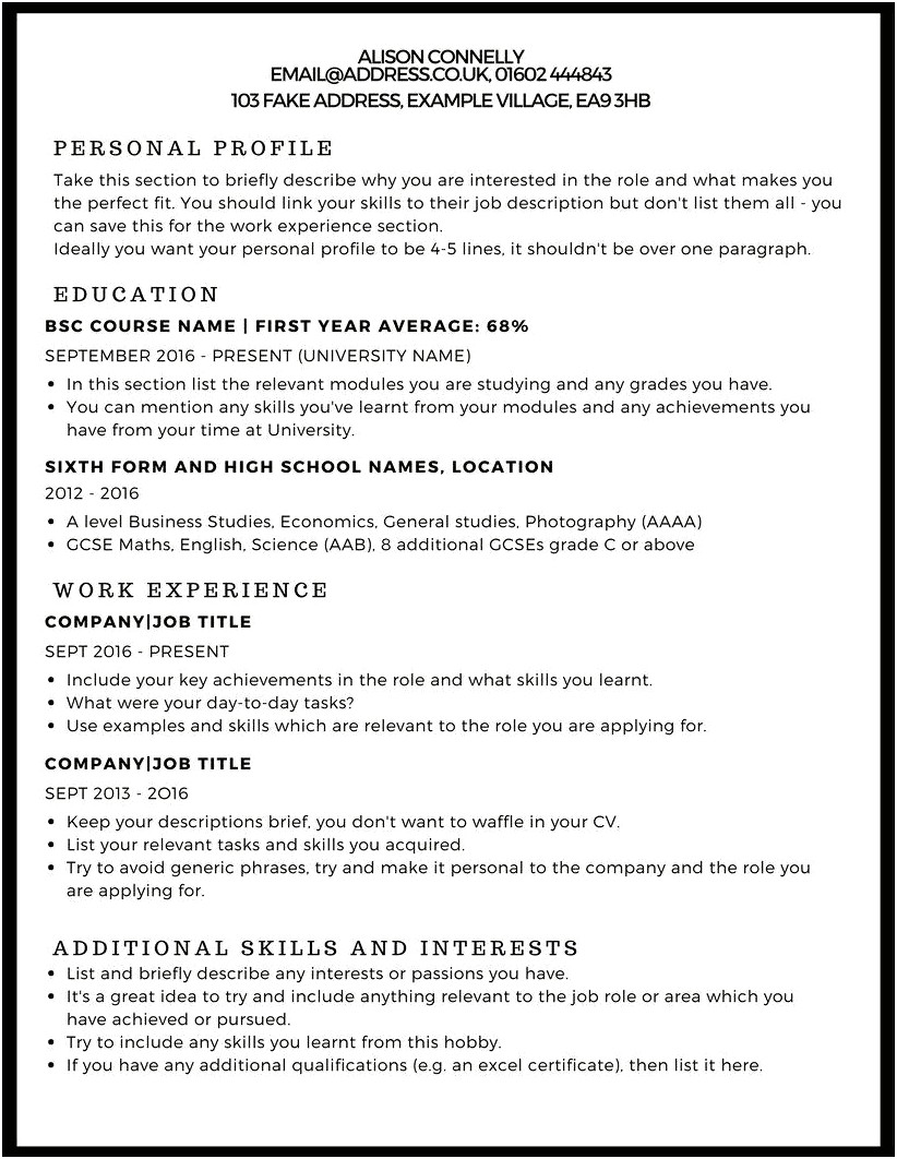 Resume Interests And Skills Examples