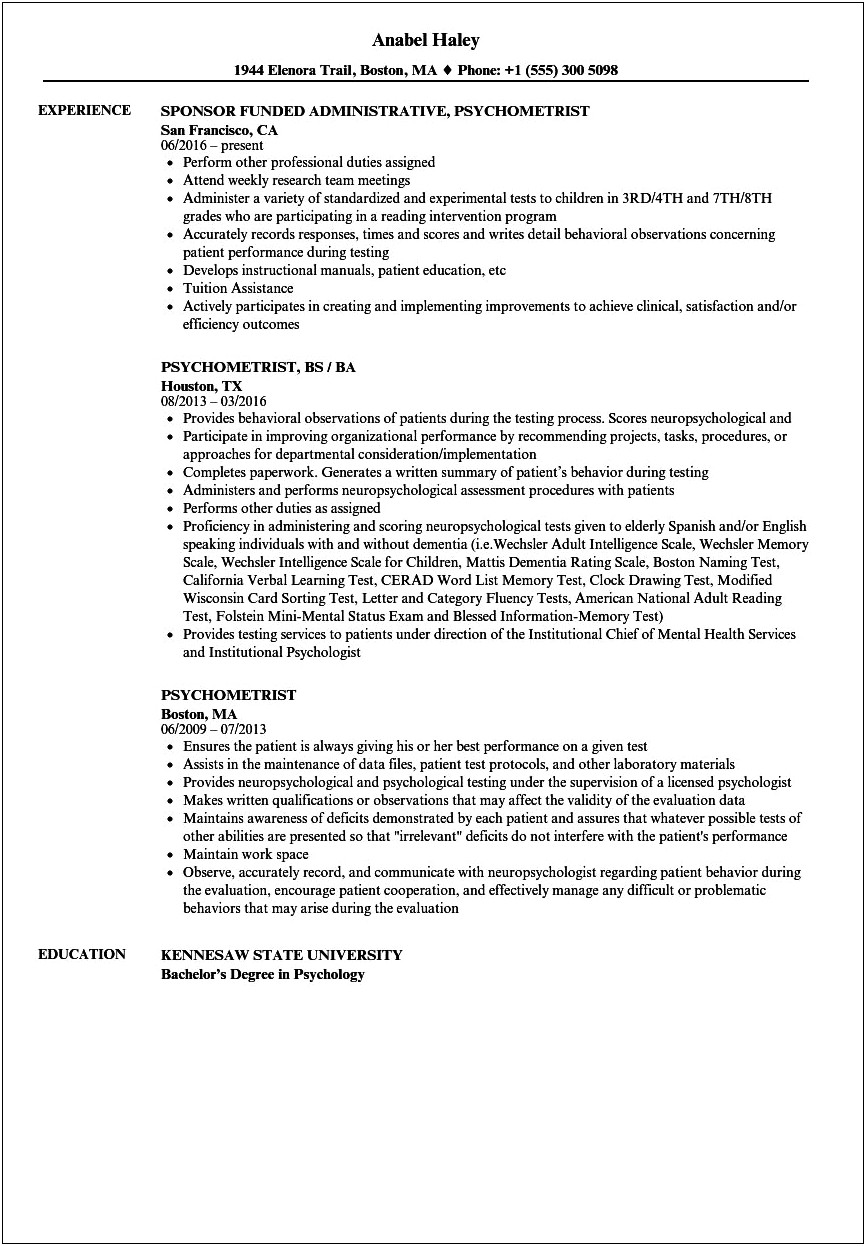 Resume Introduction Samples For Psychology Job