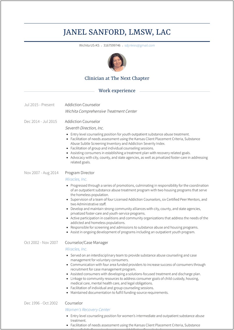 Resume Job Description Drug And Alcohol Counselor Youth