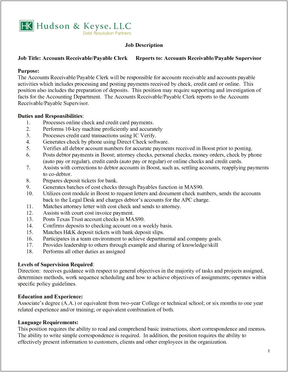 Resume Job Description For Accounts Payable Clerk