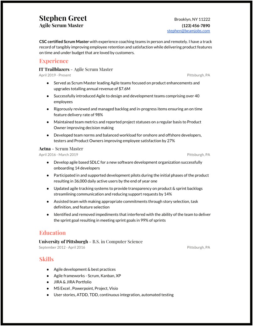 Resume Job Description For Agile Methodology Teams