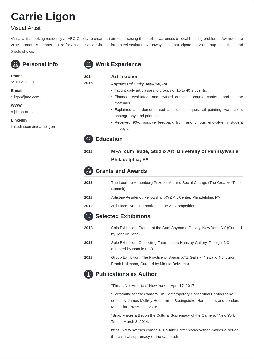 Resume Job Description For Artist