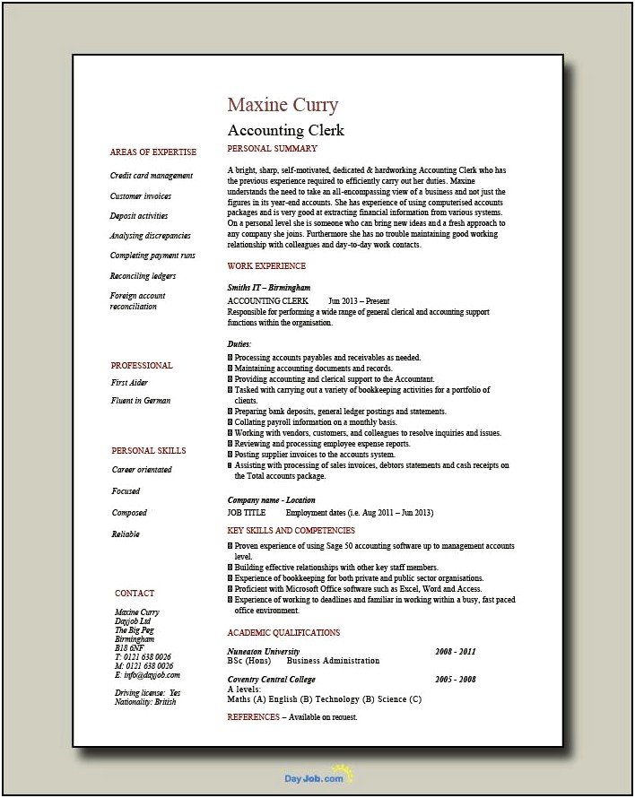 Resume Job Description For Current Job Staff Accountant