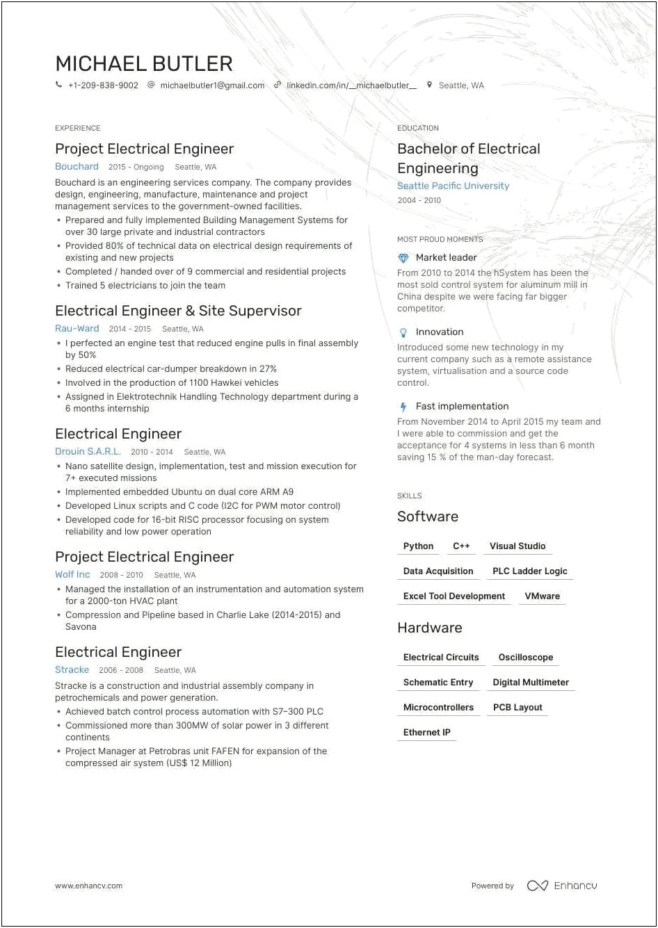 Resume Job Description For Engineer