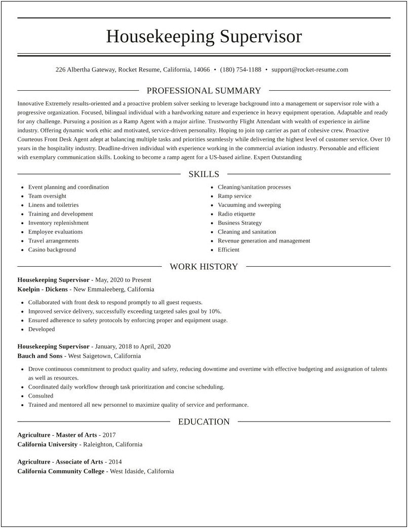 Resume Job Description For Housekeeping