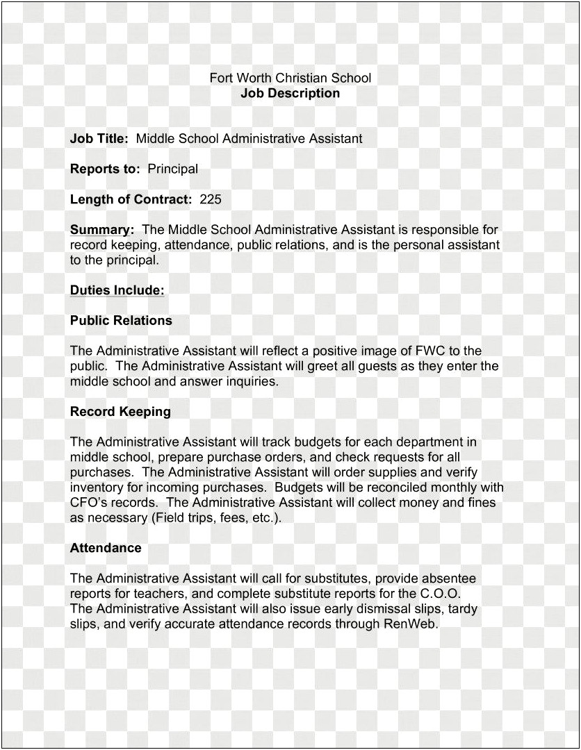 Resume Job Description For Teacher