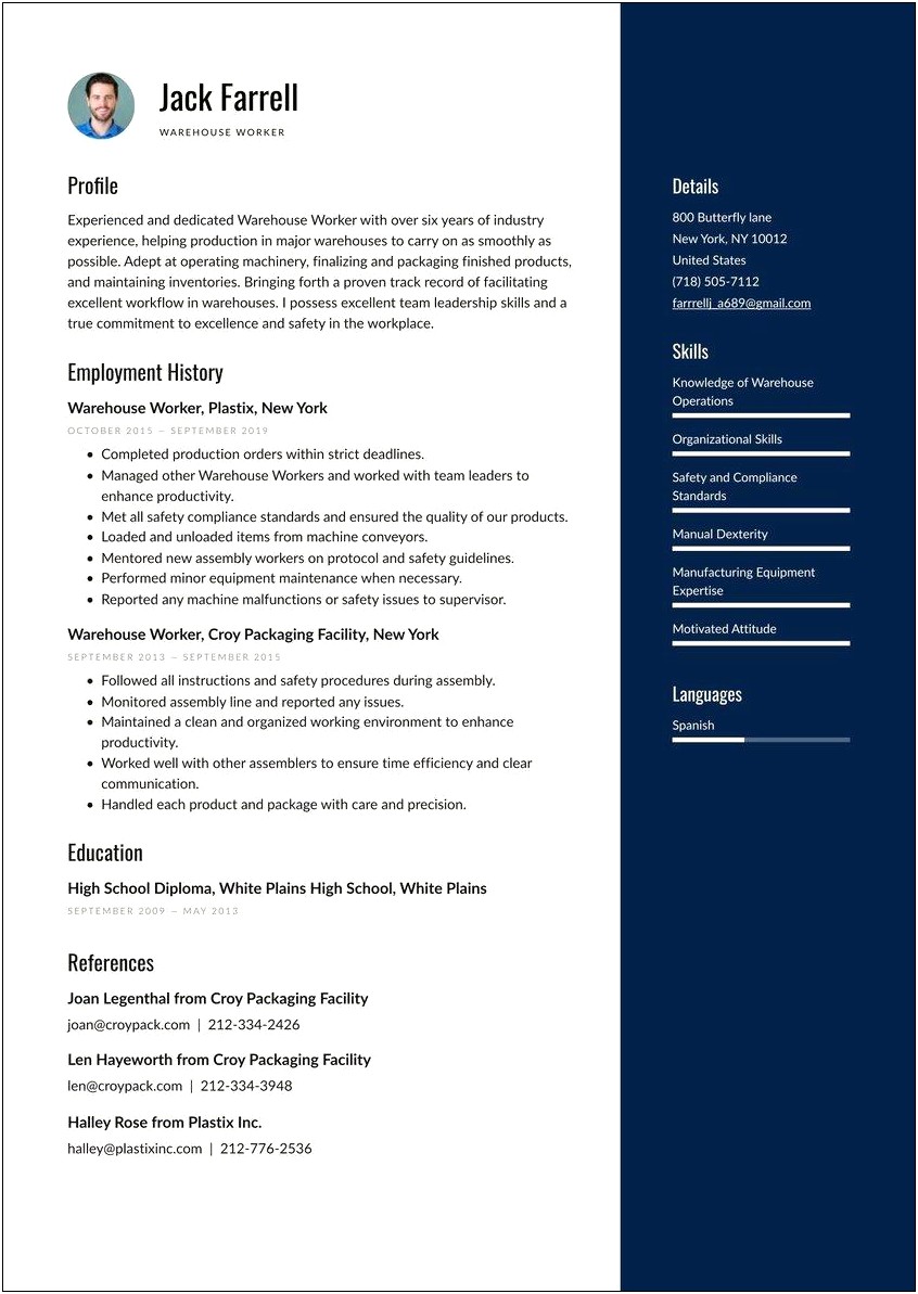 Resume Job Description For Warehouse Worker