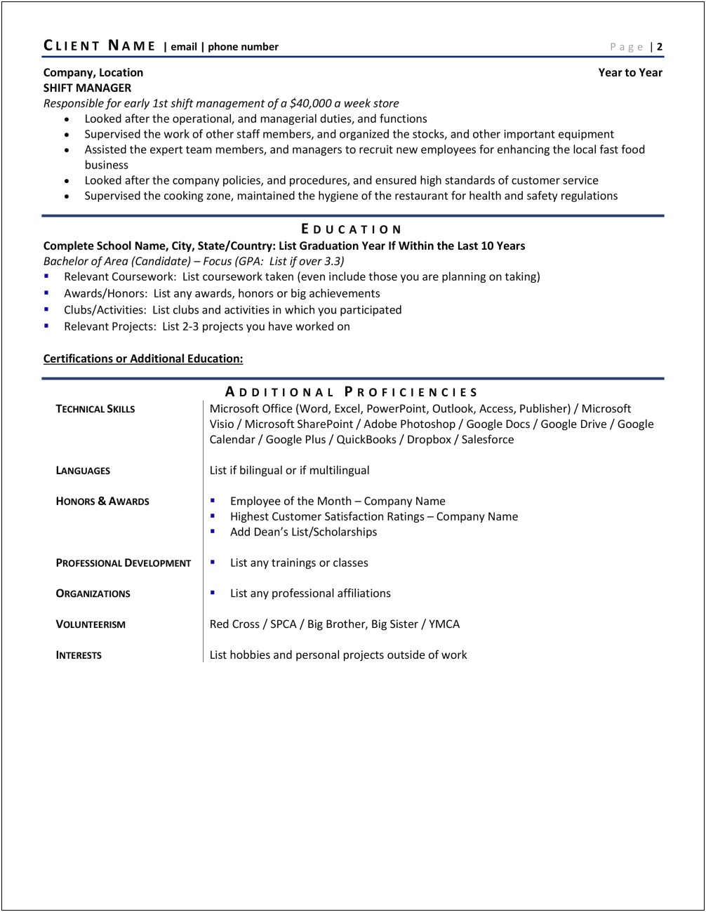 Resume Job Description Of A Company Owner