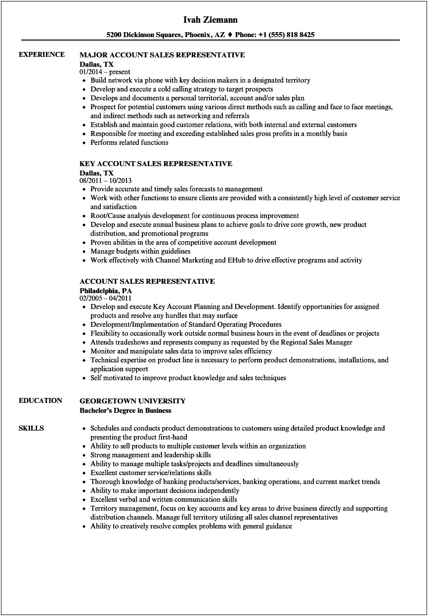 Resume Job Description Of Sales Rep