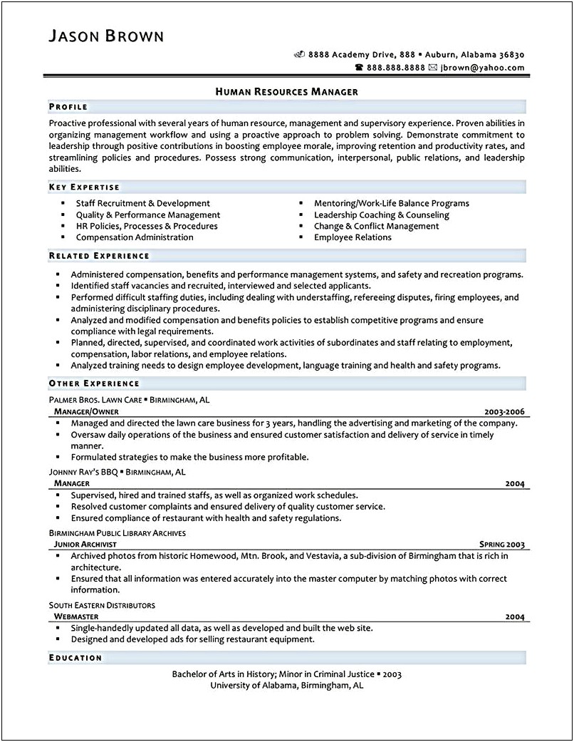 Resume Job Profile For Human Services Manager