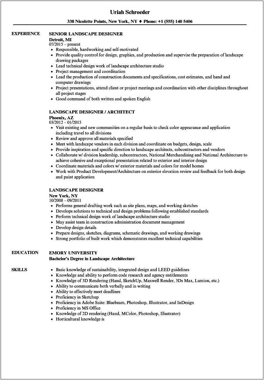 Resume Landscape Architecture Objective Examples