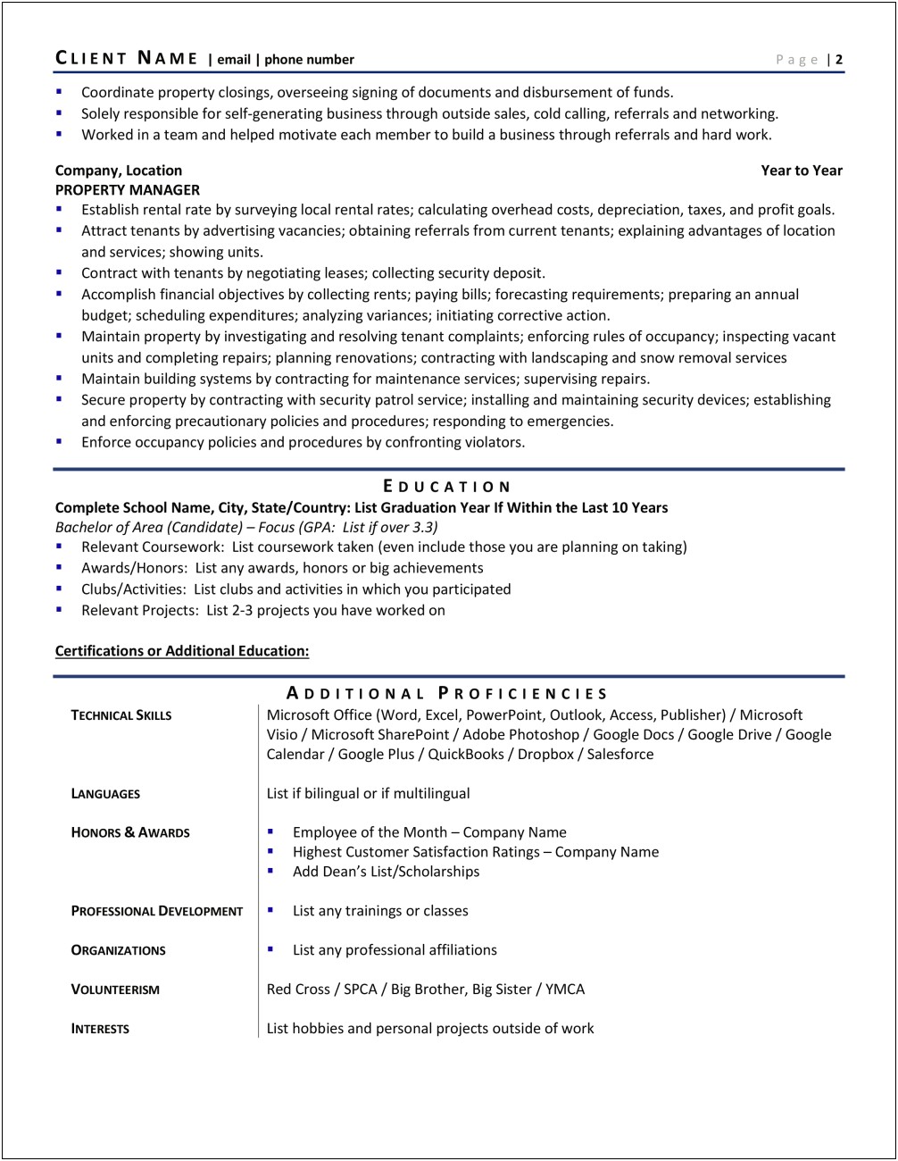 Resume Leasing Manager Own Property