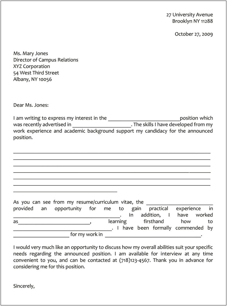 Resume Letter Of Interest Sample