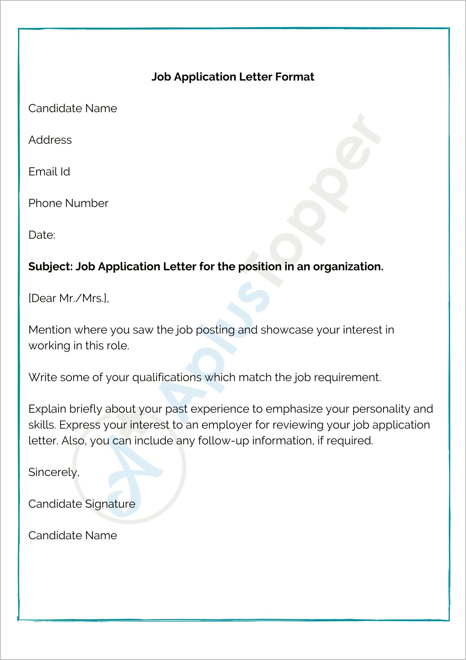 Resume Letter Sample For Any Position