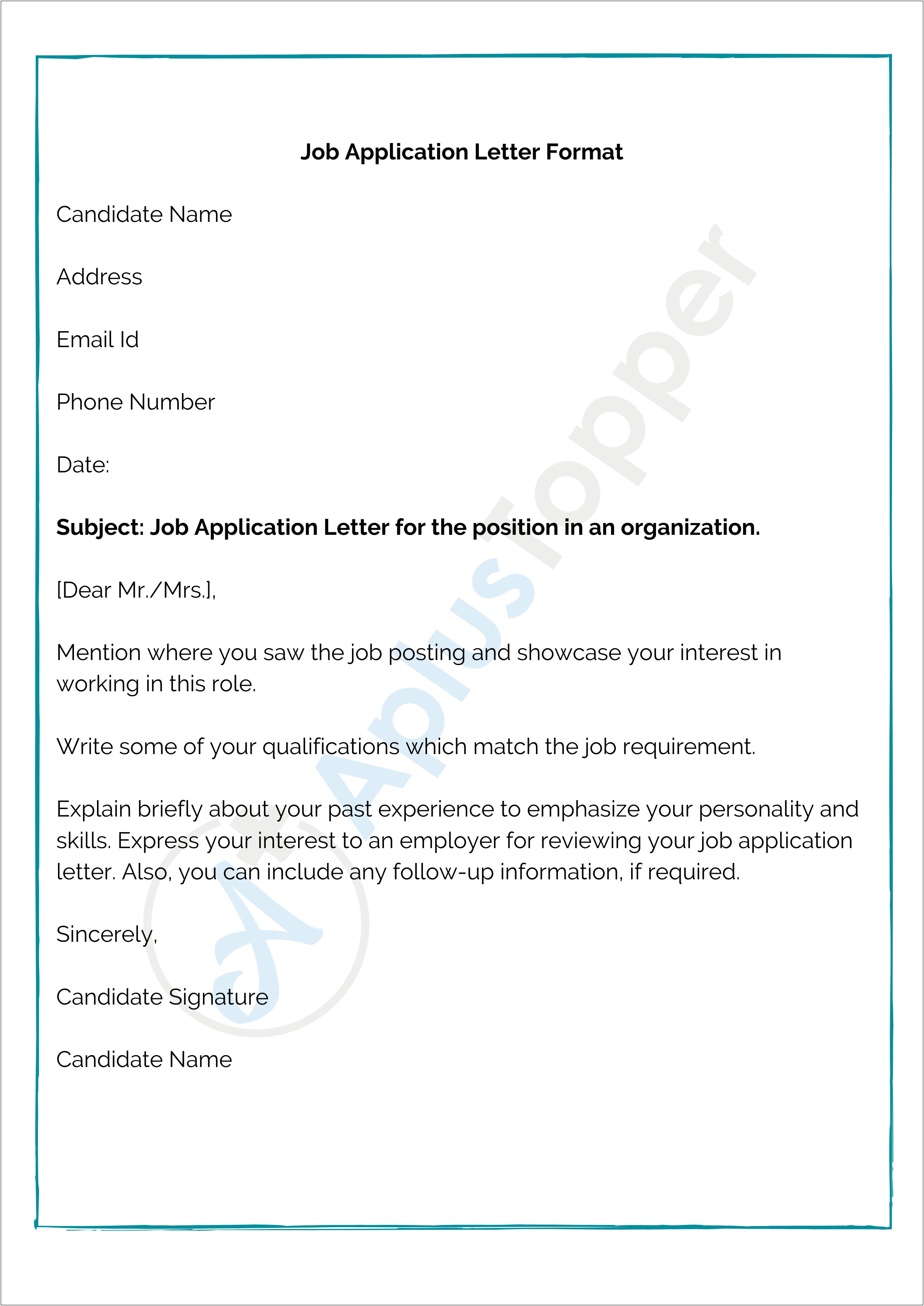 Resume Letter Sample For Any Position