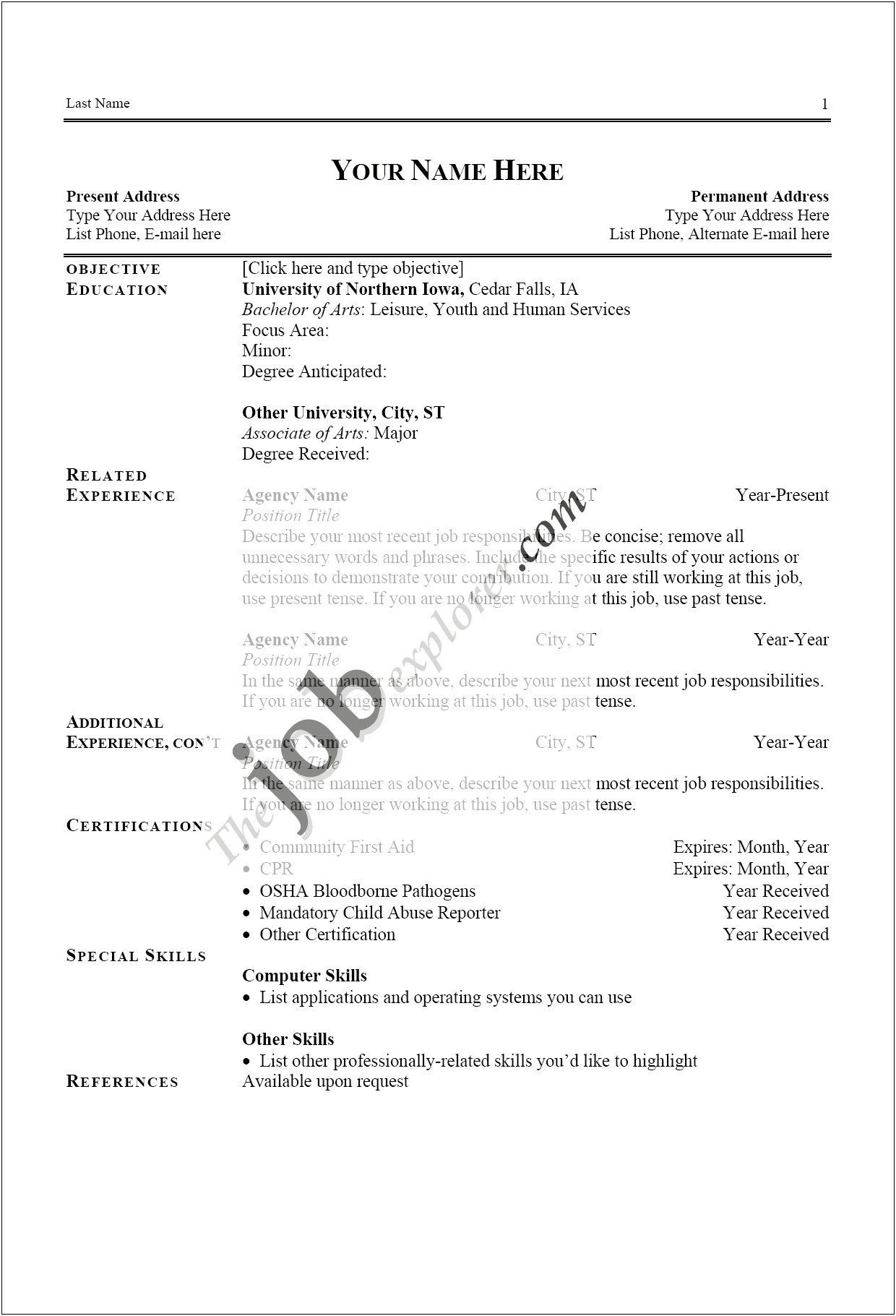 Resume List Most Recent Job