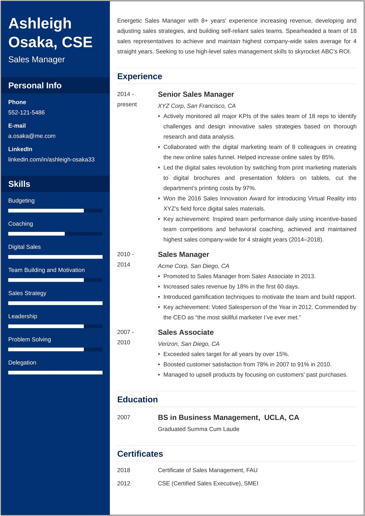 Resume Manager In Charge Of Team