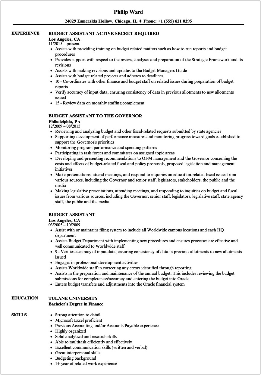 Resume Managing Budget That Fluctuated