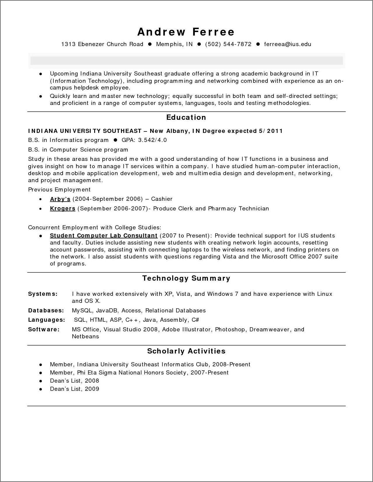 Resume Masters Information Technology Sample
