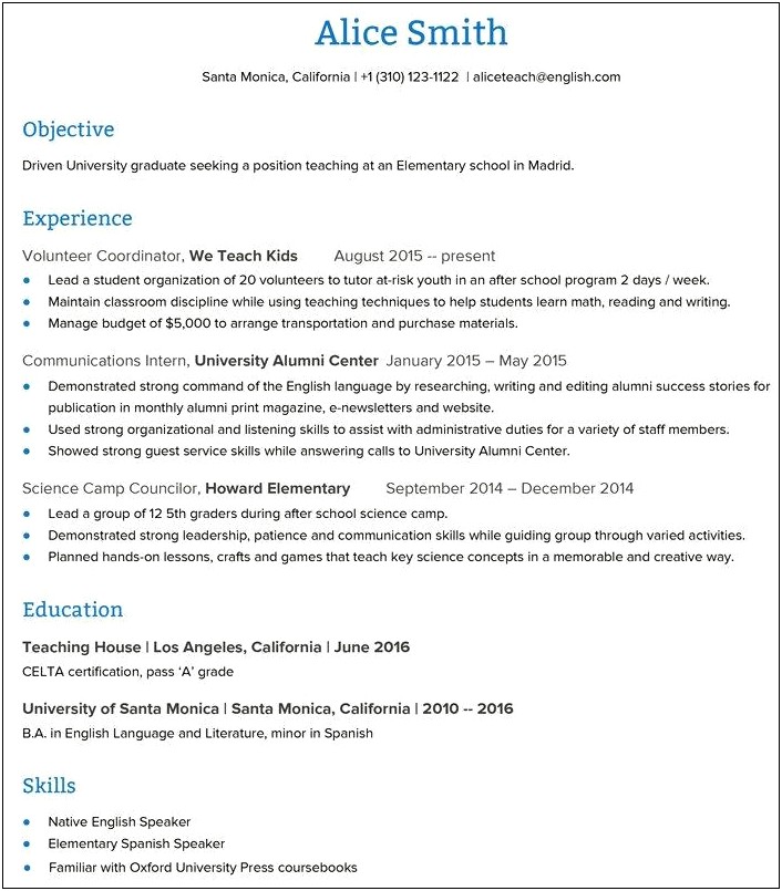 Resume Matter For Teacher Job