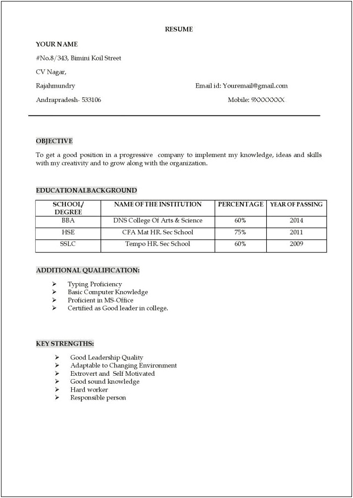 Resume Models In Word Format For Freshers