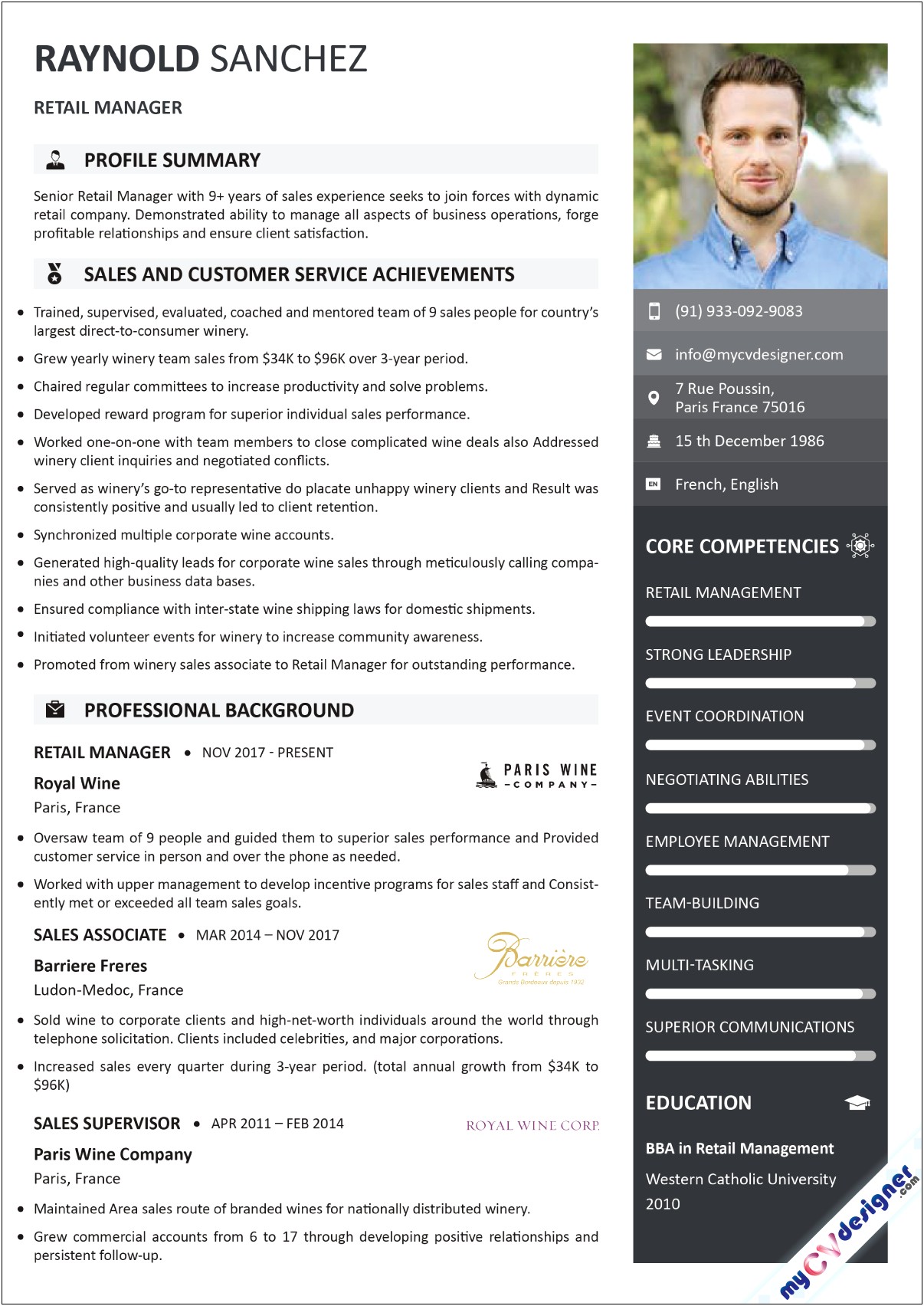 Resume Modern Template For Retail Sales