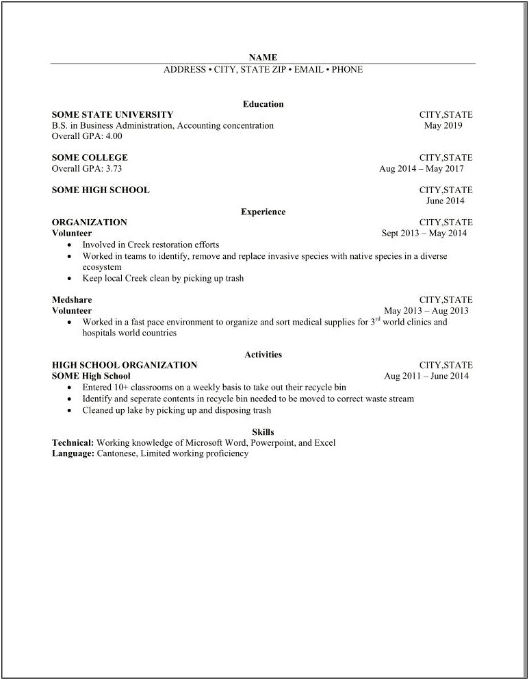 Resume No Experience College Student Reddit